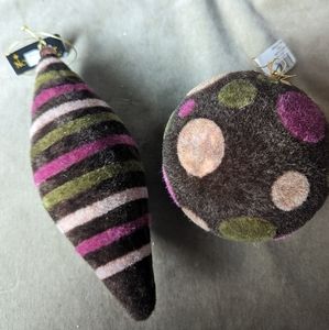 Pair of Large Flocked Christmas Tree Ornaments